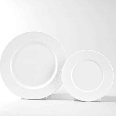 Golf Embossed White 10.5 in. Dinner Plate (Only rented in quantities of 5)