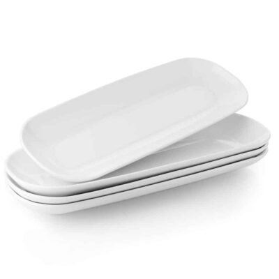 16" White Rounded Rectangular Ceramic Platter