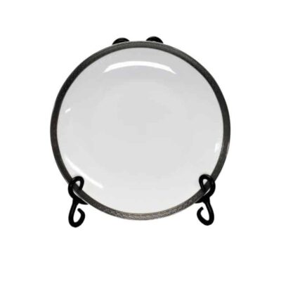 White/Silver Majestic 8-inch Dessert/Salad Plate - Bone China (Only rented in quantities of 5)