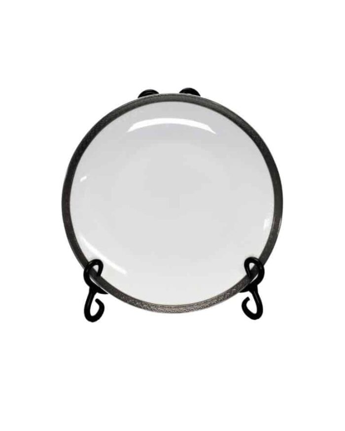 White/Silver Majestic 8-inch Dessert/Salad Plate - Bone China (Only rented in quantities of 5)